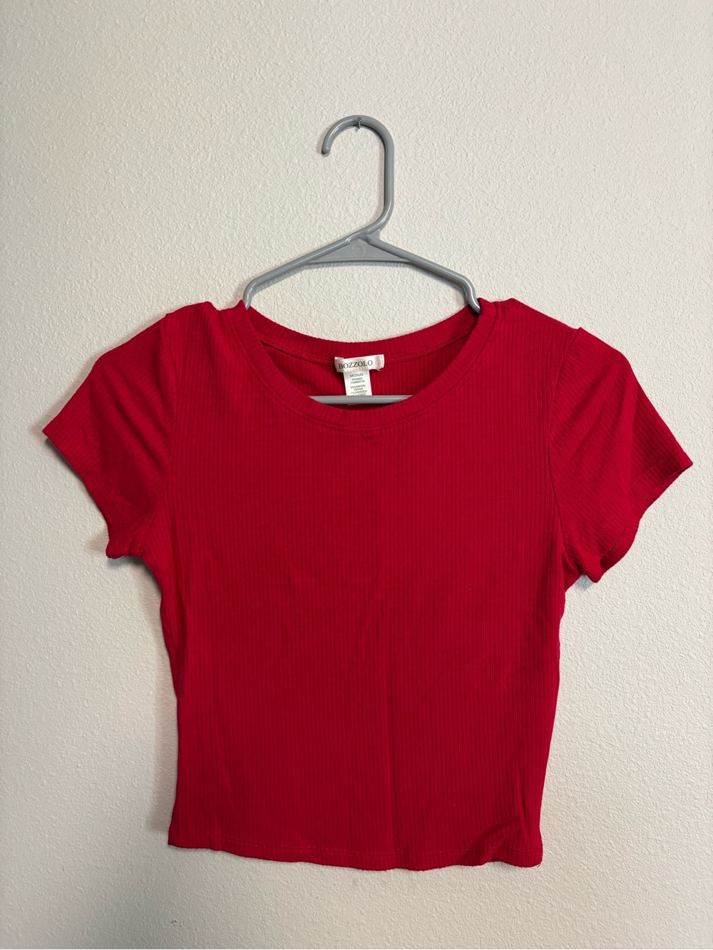 Bozzolo Red Ribbed Short Sleeve Crop Tee